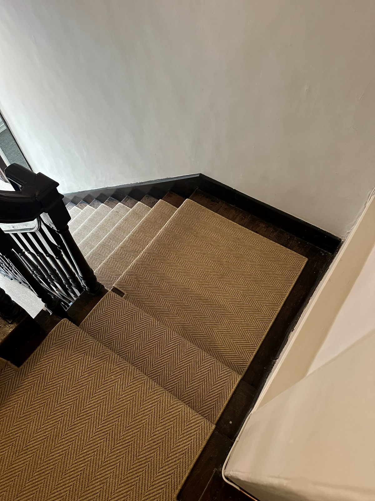 New England Woodstock herringbone flooring fitted to period winder stairs by Select Line