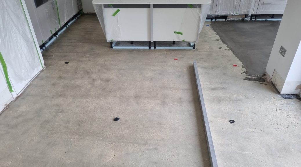 Fully prepared and levelled subfloor ready for LVT flooring in a Swindon kitchen by Select Line